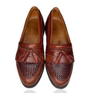Allen Edmonds Cody Loafers 9‎ Extra Wide Brown Leather Tassel Kiltie Woven Shoes